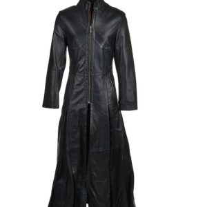 Women’s Black Long Sheepskin Leather Gothic Coat