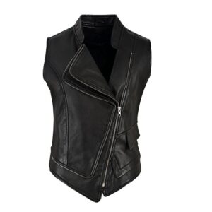 Women’s Black Punk Biker Sheepskin Leather Vest