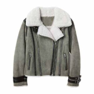 Women’s Grey Suede Leather Motorcycle Jacket