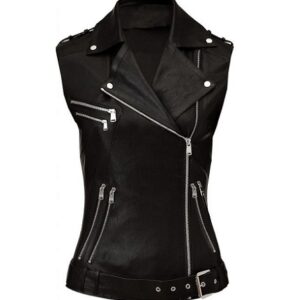 Women Biker Black Leather Vest