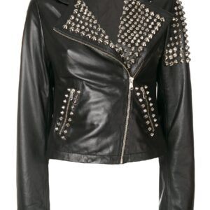 Women Black Studded Leather Jacket