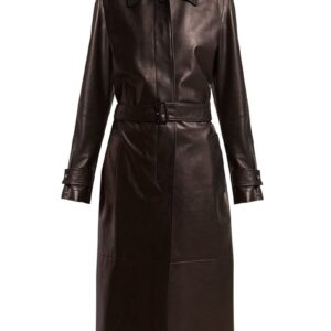 Women Dark Brown Leather Trench Coat