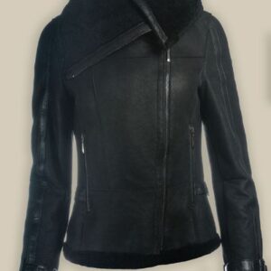Women Sheepskin Oversized Collar Jacket