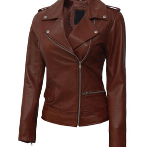 Women’s Asymmetrical Coffee Brown Biker Jacket