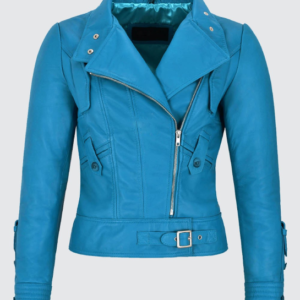 Women’s Blue Leather Biker Jacket