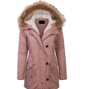 Womens Faux Fur Lined Pink Parka Jacket
