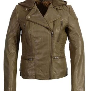 Womens Hooded Motorcycle Olive Jacket