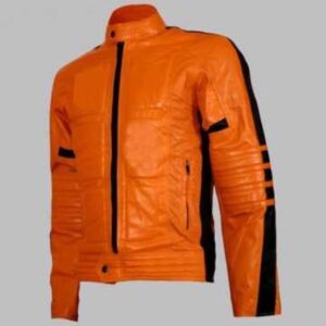 Women’s Orange Biker Leather Jacket