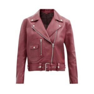 Women’s Oversized Leather Maroon Biker Jacket