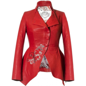 Women’s Red Peplum Leather Jacket