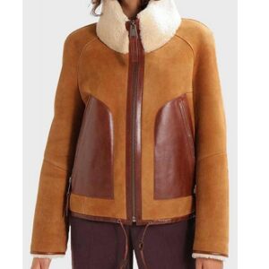 Womens Shearling Collar Brown Suede Leather Jacket