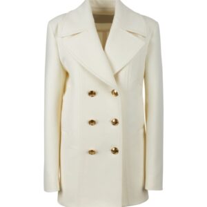 Regular Plain Ivory Pea Coat