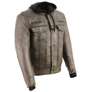 Brown Leather Utility Pocket Vented Jacket