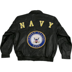 Navy Leather Bomber Jacket