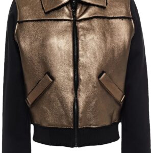Shearling Metallic Textured Bomber Jacket