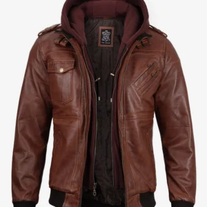 Mens Brown Leather Bomber Jacket