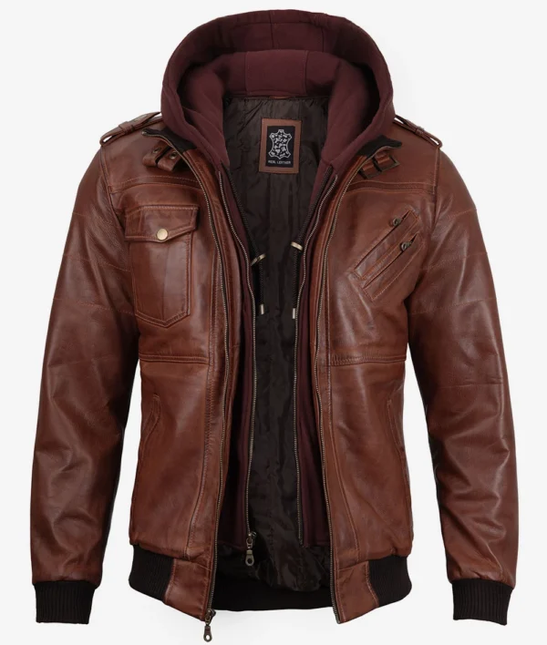 Mens Brown Leather Bomber Jacket