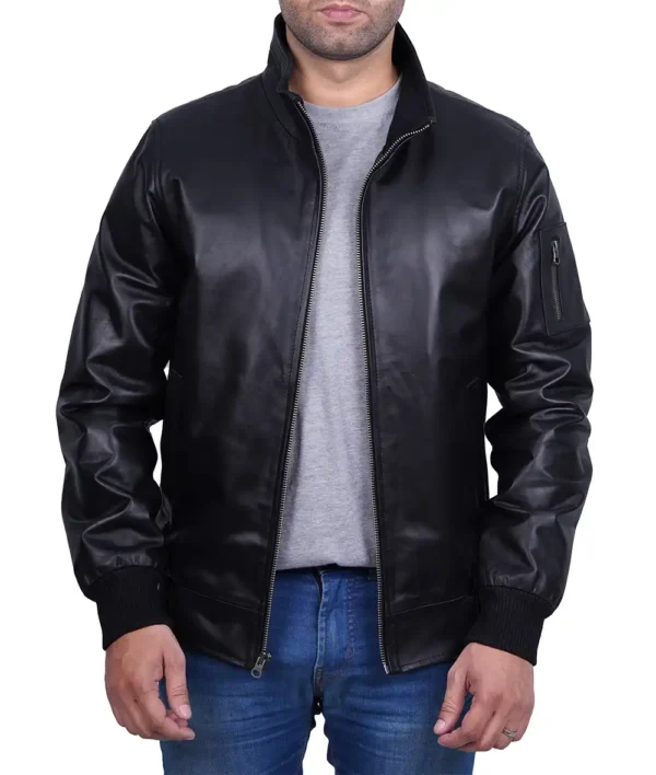 Men's Premium Black Cowhide Leather Bomber Jacket