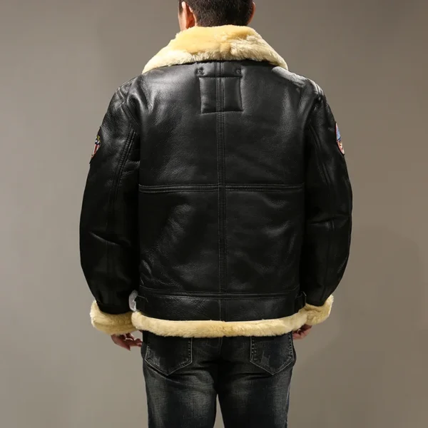 Authentic Men’s B-3 Aviator Sheepskin Black Leather Bomber Jacket