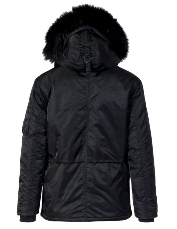 Men’s N3B Black Polyester Parka Jacket with Fur Hoodie