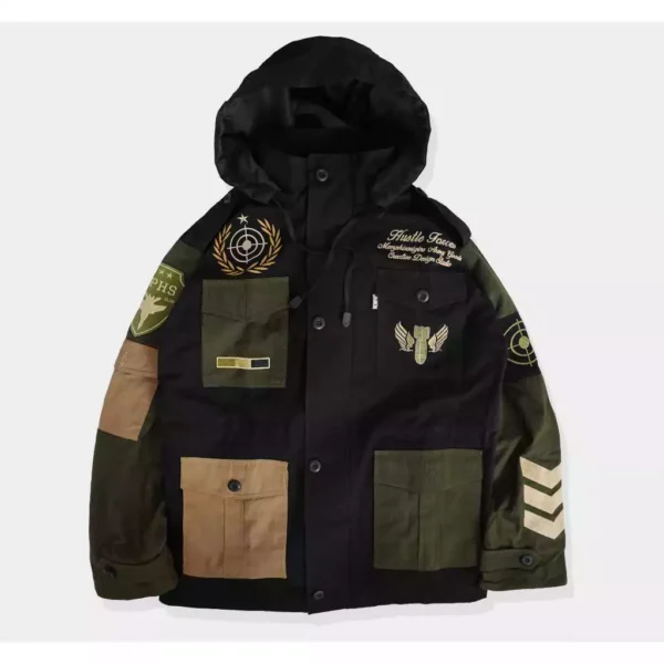 Forces-Black-And-Green-Multi-Pockets-Parka-Jacket