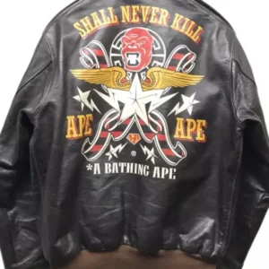 A Bathing Ape The Real Mccoy’s A-2 Horsehide Flight Brown Leather Jacket - Backside